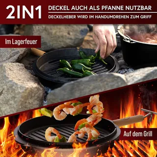Gusseisen Set 8-teilig Kochgeschirr Saucentopf in Holzbox mit Dutch Oven Kochen