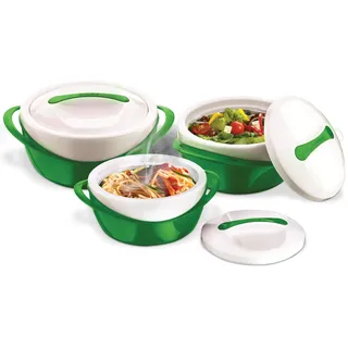 Pinnacle Thermoware, 3 Stück Set Auflaufform – große Suppen- und Salatschüssel Set – isolierte Servierschale mit Deckel – tolle Schale für Urlaub, Abendessen und Party (Grün)