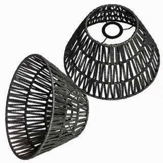 Rattan Lampenschirme Kronleuchter Wand Stehlampe Weide Boho Lampenschirm Tisch/Schreibtisch Schatte (Schwarz, 2 Stück-Durchmesser 30cm*Höhe 17cm)