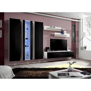 Moderne Wohnwand TV Ständer Wandschrank Set 6 tlg Wandregale Wohnzimmermöbel - Weiß