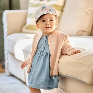 Sommerkleid MAXIMO, Mädchen, Gr. 86/92, N-Gr, blau (denim), Denim/Jeans, Obermaterial: 100% Baumwolle, Kleider Sommerkleid, Denim-Optik, Rüschenärmel, Holzknöpfe, Blau