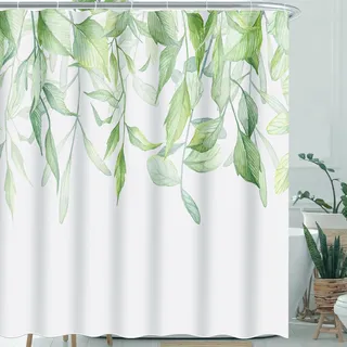 Feagar Duschvorhang 200x200 – Grünem Blätterdesign, Wasserdicht, Anti Schimmel, Schnell Trocknend – Waschbar, aus Polyester für Duschvorhang Badewanne & Dusche, mit 12 Ringen