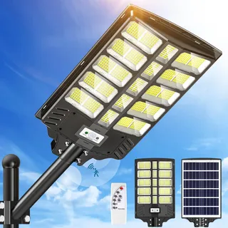 papasbox 1200W LED Solar Straßenlaterne mit Fernbedienung | Straßenlampe 6500K Solarbetriebene mit Bewegungsmelder Sensor | Außen Wegeleuchte im Freien Straßenleuchte