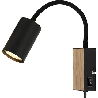Spotlampe, Holzoptik, MDF, skandinavisch, schwarz, H 42,5cm - Schwarz