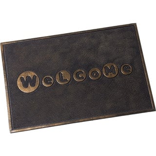 DRW Rechteckige Gummimatte mit Welcome-Logo in Schwarz und Gold, 40 x 60 cm, Mehrfarbig, estandar