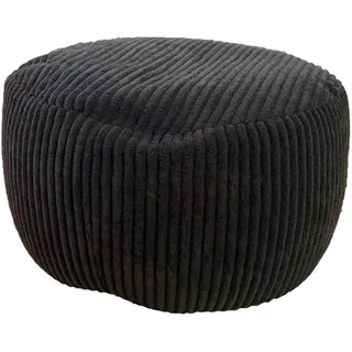 Relaxdays Pouf, Cord, HxD: 35 x 50 cm, Polystyrol-Füllung, rundes Bodensitzkissen, Wohnzimmer, Hocker, Sitzpouf, schwarz