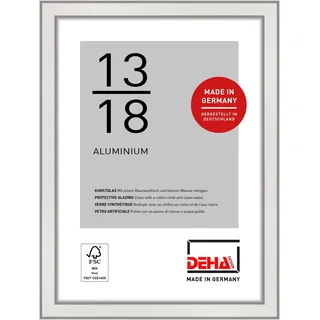 DEHA Design Bilderrahmen, 13 x 18 cm, Aluminium, Silber glanz, Fotorahmen zum Auftstellen im Hoch- & Querformat, bruchsicheres Kunstglas, Boston