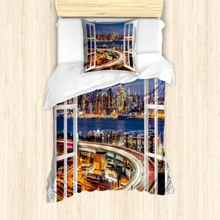 ABAKUHAUS New York Bettbezug Set für Einzelbetten, Brooklyn Brücke, Milbensicher Allergiker geeignet mit Kissenbezug, Mehrfarbig