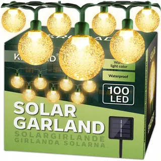 krumad Lichterkette Kunststoff 14 m 50 LEDs wetterfest IP65 Solar schwarz/weiß