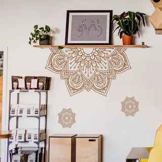 WandSticker4U®- [3er Set] Wandtattoo MANDALA GROß (45x80 cm) I Wandsticker Boho Blumen indisch Wohnzimmer braun I Wand Aufkleber Wohnzimmer Schlafzimmer Yoga Studio Küche Flur Deko