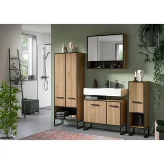 MID.YOU Badezimmer Bagno 3-tlg. Eiche Artisan/Schwarz