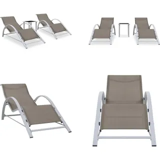 vidaXL Sonnenliegen 2 Stk. mit Tisch Aluminium Taupe - Gartenliege - Gartenliegen - Sonnenliege - Sonnenliegen - Schwarz