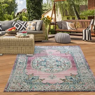 Teppich Orient Teppich Outdoor Wohnzimmerteppich Vintage in rosa Größe - 80 x 300 cm - Rosa