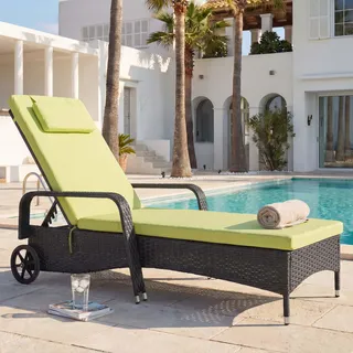 Poly-Rattan Sonnenliege Carrara, Relaxliege Gartenliege Liege, Alu  anthrazit, Kissen hellgrün - Schwarz