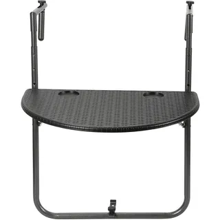 Balkontisch Hängetisch Balkonhängetisch Klappbar Klapptisch Balkon Tisch Hängetisch klappbar Beistelltisch Gartentisch mit 3 Höhen, 2 Tassenhalterungen, in Rattan-Optik, 60x40 cm Schwarz - Schwarz