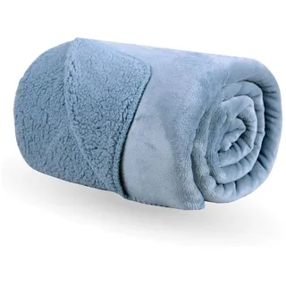 BestLivings Kuscheldecke XXL 150x200cm ( Blau Flauschige Wendedecke, Flanell Sherpa-Fleece, Dicke Sofadecke - Couchdecke Tagesdecke 450g/m2