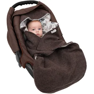 Swaddyl WOLLWALK Einschlagdecke Babyschale - Baby Fußsack - Maxi-Cosi Decke - Einschlagdecken für Kinderwagen - Neugeborene bis 11 Monaten aus 100% Wolle (Braun Blumen)