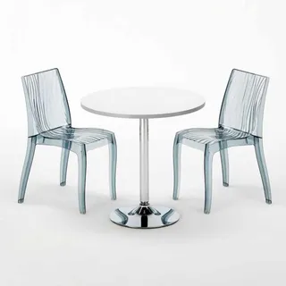 Weiß Rund Tisch und 2 Stühle Farbiges Transparent Grand Soleil Dune Silver - Transparent Schwarz Anthrazit - Weiß, Grau