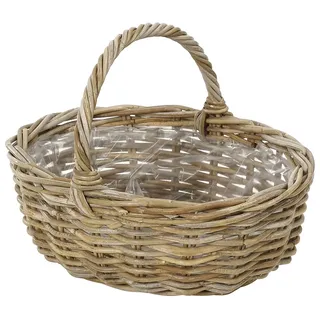 Dehner Rattan Planzkorb mit Henkel, ca. 46 x 39 x 18 cm, Rattangeflecht, grau/braun