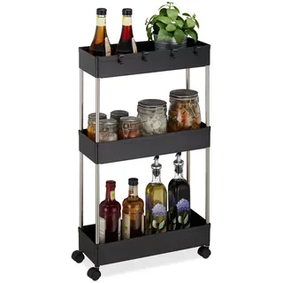 Relaxdays Nischenwagen , Schwarz , Kunststoff, Metall , 15.5x70x40.5 cm , Esszimmer, Servierwagen