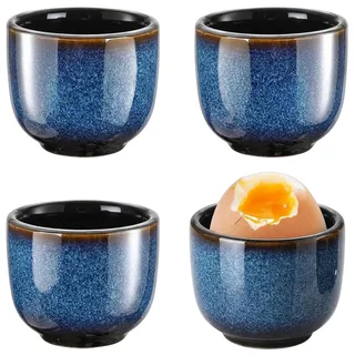 Gmubjux Eierbecher Keramik, Lustige Eierbecher Blau Porzellan, Vier Stücke Set Für Tägliches Frühstück Und Camping, Kompaktes Design Mit 5 cm Durchmesser