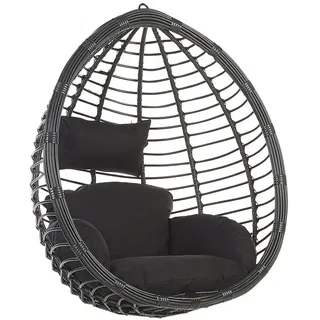 Beliani Hängesessel PE Rattan schwarz 106 cm Tollo , Schwarz , Kunststoff , 106x116x74 cm , Gartenmöbel, Gartenschaukeln, Hängesessel