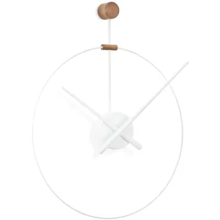 NOMON Wanduhr mit minimalistischem Design, Weiß, Eiche, 45 cm, Minimalistisch