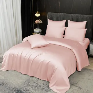 Boqingzhu Bambus Bettwäsche 135x200 cm Rosa Pink Sommer Kühl Einzelbett Luxus Lyocell Tencel Bettwäsche Set Bettbezug mit Reißverschluss und Kissenbezug 80x80cm