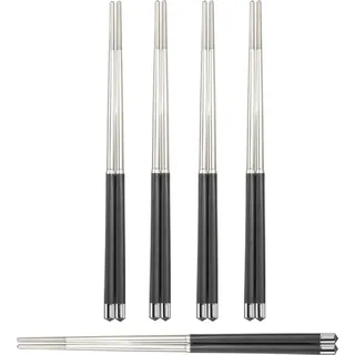 5 Paar Chinesische Essstäbchen Set aus Edelstahl | edle Sushi Stäbchen Spülmaschinenfest und Rostfrei | Wiederverwendbare 24,3cm Chopsticks für Asiatisches Geschirr Besteck