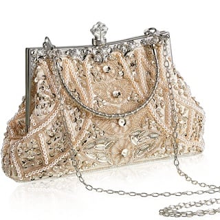 Amylove Clutch, Abendtasche im Stil der 1920er-Jahre, Vintage-Stil, mit Perlen, für Braut, Hochzeit, Gäste, Geschenk, Geldbörse, Abschlussfeier, Abschlussball, Party, Clutch, Champagner