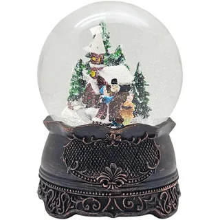 Schneekugel Spieluhr Weihnachten | Weihnachtsspaziergang Familie | Sockel Kupfer antik | Durchmesser 100mm, Höhe 140mm | Schüttelkugel | 20323