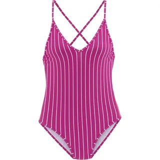 Badeanzug VIVANCE, Damen, Gr. 44, Cup C/D, lila (beere, creme), Recycling-Polyamid, Badeanzüge Badeanzug, mit Nadelstreifen