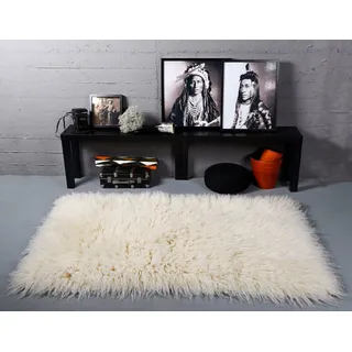 THEKO Wollteppich Flokati XXL, rechteckig, Höhe: 100 mm, original griechischer Flokati, Hochflor, Uni-Farben, reine Wolle beige 160 cm x 160 cm x 100 mm