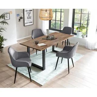 SalesFever Essgruppe »Essgruppe im schicken Stil« Set, 5 Stk. tlg. 5-teiliges Set: Tischplatte mit seidenmattem OSMO Hartwachs-Öl behande, grau