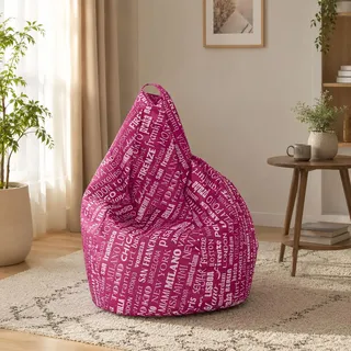 Talamo Italia Sitzsack mit Schriftzug Fantasie, Fuchsia und Weiß, Maße 80 x 120 x 80 cm