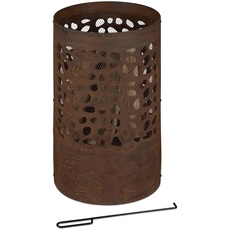 Bild Feuertonne mit Funkenschutz, mit Schürhaken & Feuerrost, Outdoor Feuerkorb, HxD: 60x37 cm,