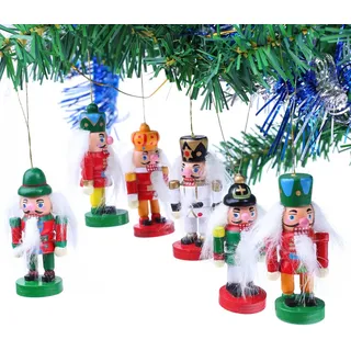 Brubaker 6-teiliges Set Nussknacker Holzanhänger - Baumschmuck für den Weihnachtsbaum - Weihnachtsanhänger Christbaumschmuck aus Holz - Handbemalt