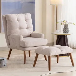 Fortuna Lai Sessel Relaxsessel Loungesessel , Neigbar, Ohrensessel Polsterstuhl mit Hocker Fernsehsessel Lesesessel für Schlafzimmer/Wohnzimmer