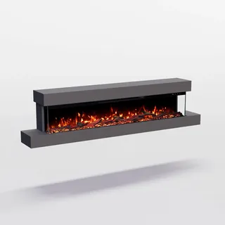 GF Core Elektrokamin Cobalt 50 mit realistischem 3D LED-Feuer - Wand-Elektrokamin mit Heizung und Kaminfeuer, App Steuerung, Knistereffekt & Timer, max. 1800 W, 157x39x52 cm, Grau