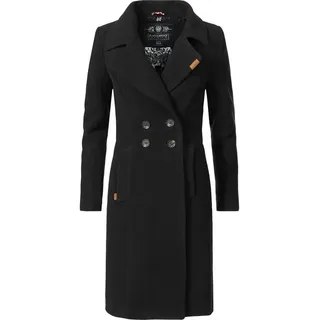 Navahoo Damen Mantel in Wollmantel-Optik langer Trenchcoat mit Reverskragen Wooly Schwarz Gr. L - L