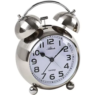 Atlanta Glockenwecker Quarz ohne Ticken lauter Glocken Alarm Licht Retro Silber - 2102-19