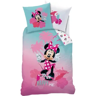 Disney Minnie Mouse Bettbezug, Tropen - 140 x 200 cm + 1 Kissenbezug 63 x 63 cm - Baumwolle - Bunt