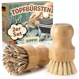 lampox Bambus Handflächenbürste – ideale Scheuerbürste für Geschirr, Töpfe, Pfannen und die Küchenspüle. Perfekt zur gründlichen Reinigung, im praktischen 2er Set.