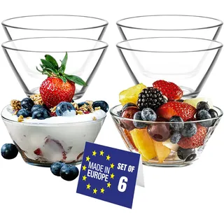 NORDIC SCHILLER Dessertschalen Glas Set 6, 345ml BLEI FREI Schüsseln, Stapelbare Glasschalen, Dessertbecher, Puddingschalen, Dessert Schalen Glas, Salatschüssel, Soßenschalen, Dessert Bowls