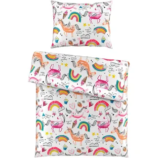 Ben'n'jen Kinderbettwäsche , Pink , Textil , Einhorn , 140x200 cm , Textiles Vertrauen - Oeko-Tex®, Oeko-Tex® Standard 100 , atmungsaktiv, weiche und anschmiegsame Oberfläche, edel glänzend, dicht gewebtes Garn , Heimtextilien, Bettwäsche & Leintücher, Kinderbettwäsche