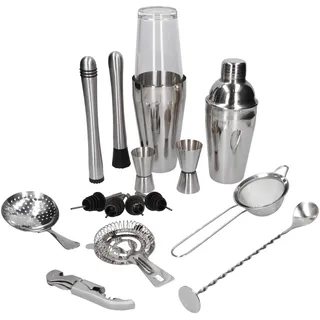 Whiskey Rocks 18-er Cocktail Shaker Set - Cocktail & Bar Zubehör - Boston Shaker 750 ml - Barkeeper Set - Bar Set - Cocktail Messbecher & Stößel - Barlöffel - Edelstahl - Silber