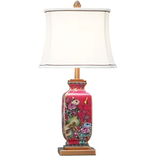 Fine Asianliving Chinesische Tischlampe Porzellan mit Lampenschirm E27 Orientalische Tischleuchte Keramik Nachttischlampen Schlafzimmer Wohnzimmer - Weiß