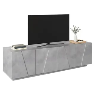 Fernsehschrank Raul, Niedriges Sideboard für Wohnzimmer, Sockel für TV-Möbel, 100 % Italy, cm 162x44h46, Zementgrau - Grau