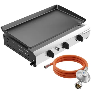 Veralune Gas Plancha, 3-Brenner Gasgrill 6,3 kW, 64*39cm großer Kochbereich | Grillplatte, Kompakt Tischgasgrill mit 50 mbar Druckregler, Keramikbeschichtung, für Butan/Propan, Garten, Picknick & Strand