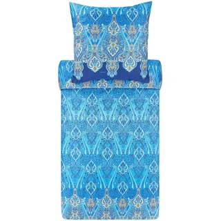 Bassetti RAGUSA Bettwäsche + 1 Kissenhülle aus 100% Baumwollsatin in der Farbe Blau B1, Maße: 155x220 + 1 K 80x80 cm - 9321858